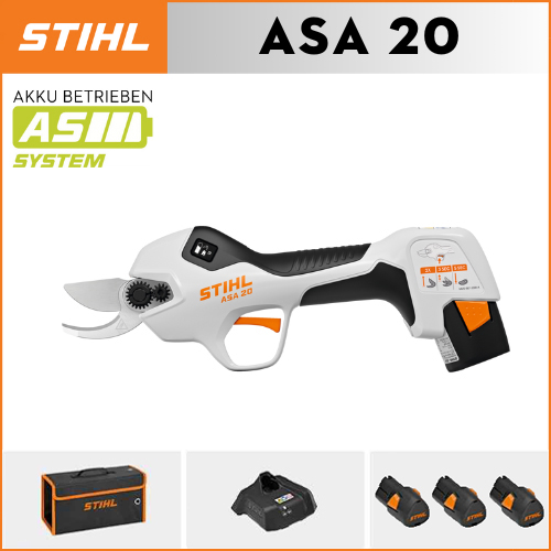 STIHL ASA20*1, lítium akkumulátor*3, tárolódoboz*1, vágófej*1, töltő*1