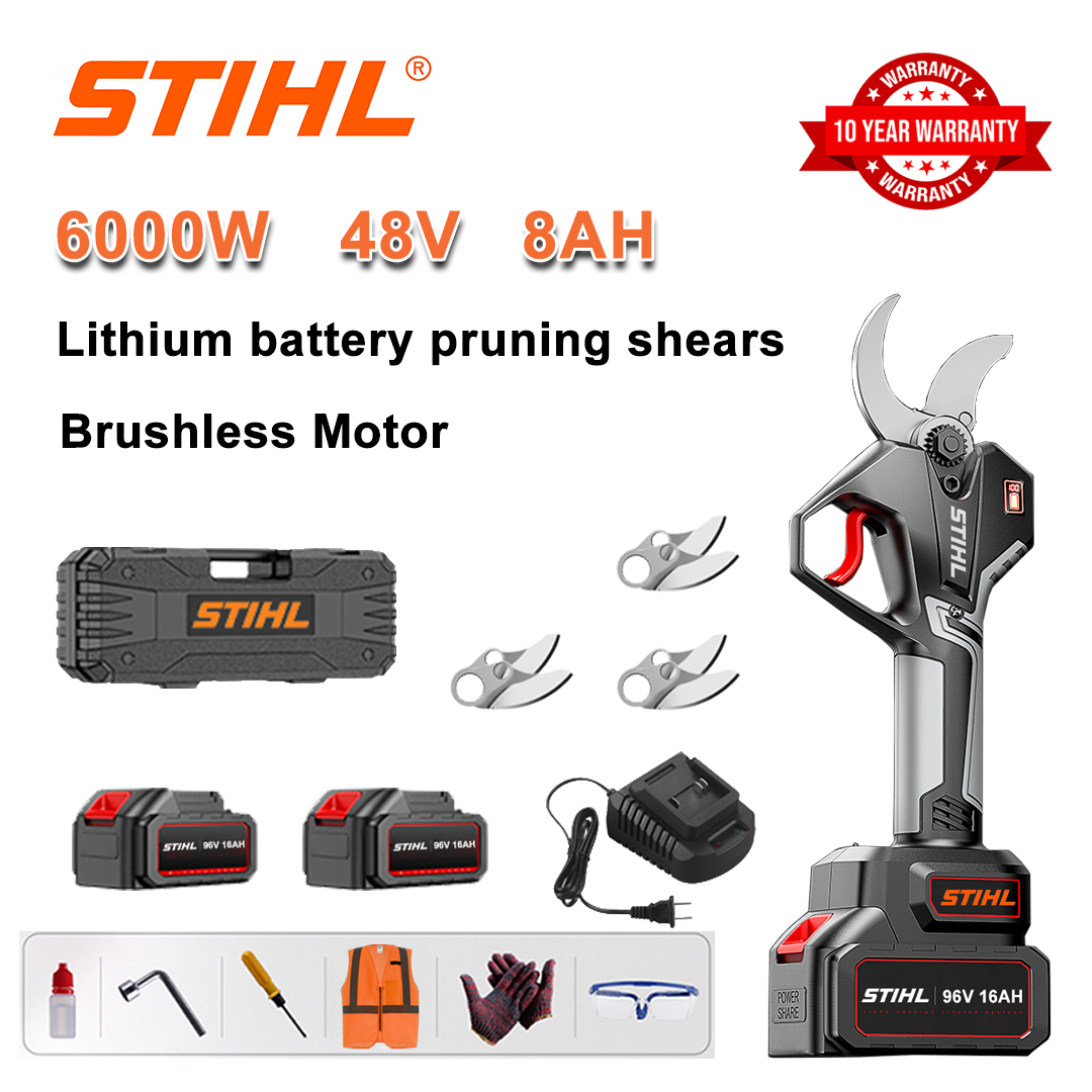 Tijeras de podar batería de litio sin escobillas 6000W + baterías 48V 8Ah* 2 + cuchillas de aleación SK9* 3 + cargador + pantalla LED de alimentación + caja de herramientas + lubricante + gafas + garantía de 10 años